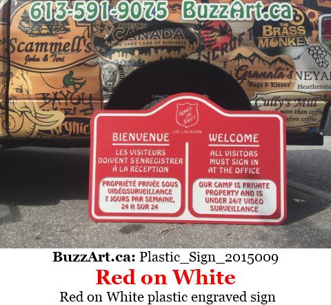 Red on White plastic engraved sign